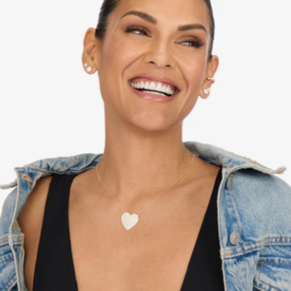 NWT Melinda Maria XL You Have My Whole Heart Pavé Necklace Gold - Picture 2 of 4